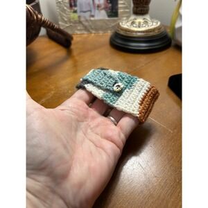 Handmade Crochet Cuff Bracelet Multi-Color Striped Boho Adjustable Textile Band